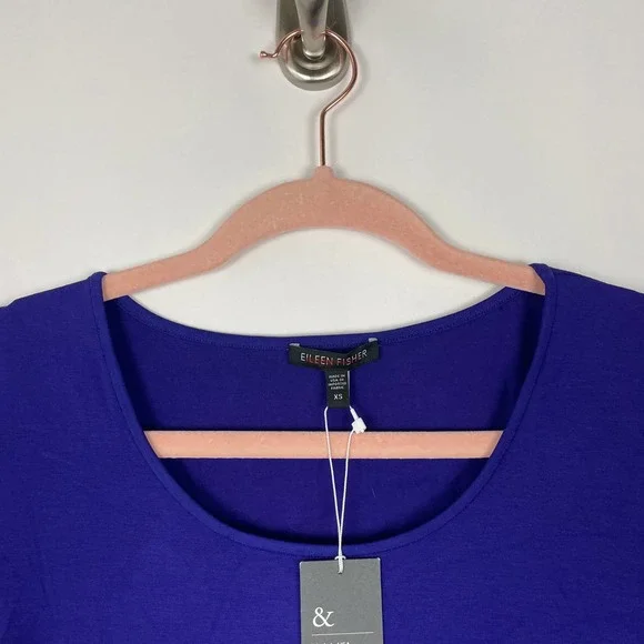 NWT Eileen Fisher Scoop Neck Tee Blue Violet Indigo Long Sleeve - Picture 2 of 14